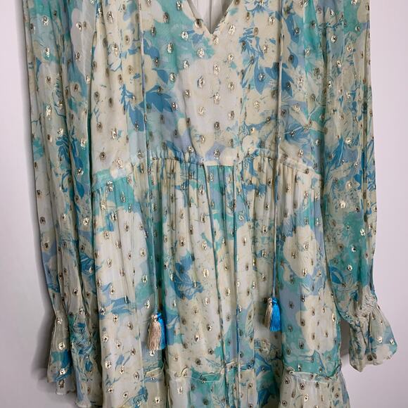 Hemant & Nandita Turquoise Blush Metallica Georgette Mini Dress Medium - Picture 5 of 16